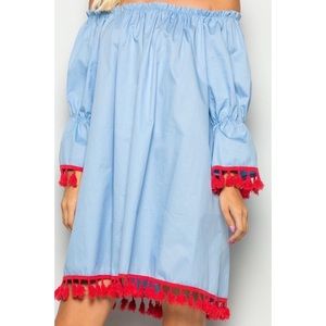 Ruffled off the shoulder tassel dress
